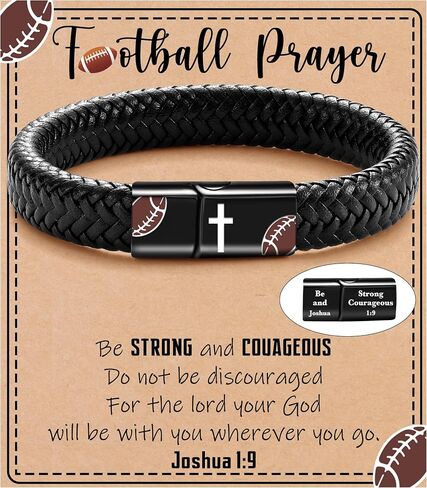 Soccer/Basketball/Football/Baseball Bracelets for Boys, Christian Gifts for Men Mens Leather Bracelet Religious Gifts Cross Bracelet for Men Grandson Son Softball Volleyball Accessories Faith Jewelry in Kuwait