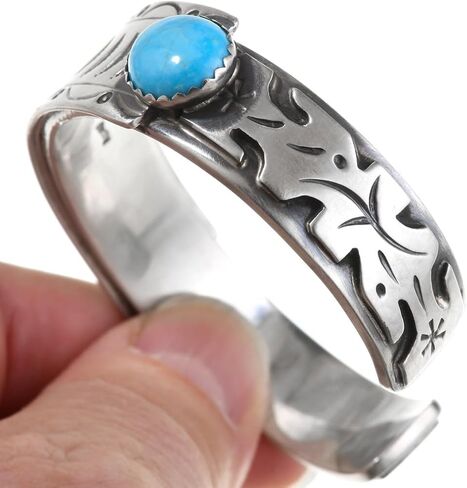 Alltribes Native American Turquoise Hammered Silver Overlaid Matthew McConaughey Sterling Inspired Cuff Bracelet 1743 in Kuwait