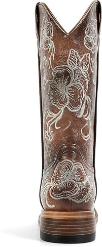 Cowboy Boots For Women Floral Embroidered Western Boots with Chunky Heel Mid Calf Broad Square Toe Cowgirl Boots for Country Music and Concert in Kuwait