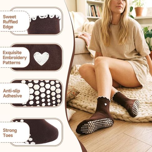 4 pairs Cute Pilates Socks with Grips for Women, Yoga Socks with Bow/Heart Pattern for Ballet Dance Workout in Kuwait