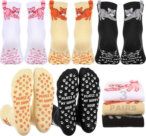 3 Pairs Cute Pilates Socks Women Non Slip Socks with Grips for Yoga Barre Hospital Barefoot Birthday Wedding Gifts in Kuwait