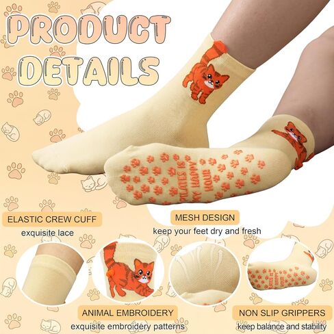 3 Pairs Cute Pilates Socks Women Non Slip Socks with Grips for Yoga Barre Hospital Barefoot Birthday Wedding Gifts in Kuwait