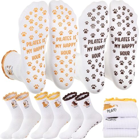 3 Pairs Cute Pilates Socks Women Non Slip Socks with Grips for Yoga Barre Hospital Barefoot Birthday Wedding Gifts in Kuwait