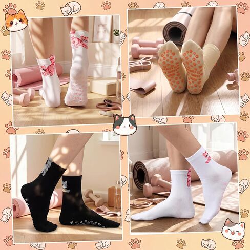 3 Pairs Cute Pilates Socks Women Non Slip Socks with Grips for Yoga Barre Hospital Barefoot Birthday Wedding Gifts in Kuwait