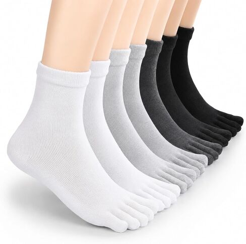 4 Pair Women Toe Socks, Cotton Breathable Compression Crew Five Toe Finger Socks Five Finger Cotton Sock with Toes for Running Daily Yoga Woman Men in Kuwait