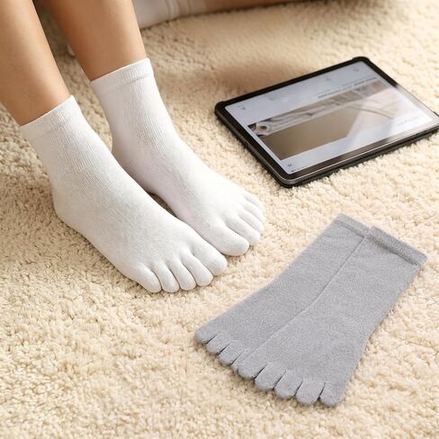 4 Pair Women Toe Socks, Cotton Breathable Compression Crew Five Toe Finger Socks Five Finger Cotton Sock with Toes for Running Daily Yoga Woman Men in Kuwait