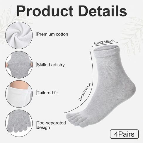 4 Pair Women Toe Socks, Cotton Breathable Compression Crew Five Toe Finger Socks Five Finger Cotton Sock with Toes for Running Daily Yoga Woman Men in Kuwait