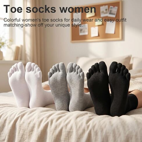 4 Pair Women Toe Socks, Cotton Breathable Compression Crew Five Toe Finger Socks Five Finger Cotton Sock with Toes for Running Daily Yoga Woman Men in Kuwait