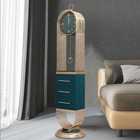 Grandfather Clocks Floor Clock with Drawers, Modern American Mute Retro Vertical Bell Wine Rack Standing Grandfather Home Decor, Quartz Movement in Saudi Arabia