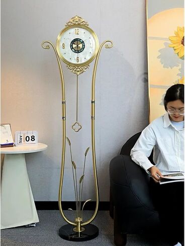 Grandfather Clocks Metal Floor Standing Clock Quartz Pendulum Silent for Entryway and Office in Kuwait