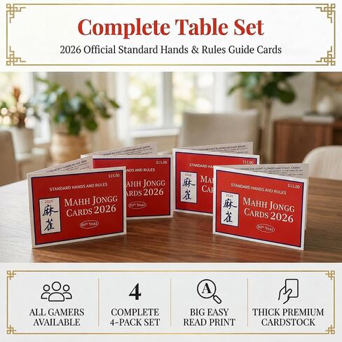 XFP 4 Pcs 2026 Official Revision Mah Jong Cards, Large Print Easy to Read，Waterproof and Stain-Resistant, Perfect for Beginners, Seniors & Party (Red) in Saudi Arabia