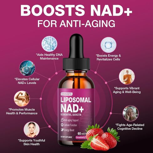 Liposomal NAD+ Liquid Drops with Resveratrol & Quercetin – 1200mg NAD+ Supplement for Anti-Aging, Brain & Cellular Energy – Vegan, Non-GMO, Strawberry Flavor, 2 Fl Oz in Saudi Arabia