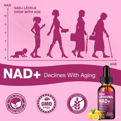 Liposomal NAD+ Liquid Drops with Resveratrol & Quercetin – 1200mg NAD+ Supplement for Anti-Aging, Brain & Cellular Energy – Vegan, Non-GMO, Strawberry Flavor, 2 Fl Oz in Saudi Arabia