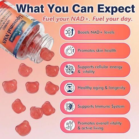 NMN Supplement 1000mg Pure, 4-in-1 Liposomal NMN Resveratrol Supplement Gummies w.Quercetin & TMG, Nicotinamide Mononucleotide NAD+ Precursor for NAD+ Levels, Cellular Energy & Healthy Aging, 60 Count in Saudi Arabia