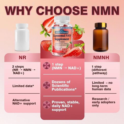 NMN Supplement 1000mg Pure, 4-in-1 Liposomal NMN Resveratrol Supplement Gummies w.Quercetin & TMG, Nicotinamide Mononucleotide NAD+ Precursor for NAD+ Levels, Cellular Energy & Healthy Aging, 60 Count in Saudi Arabia