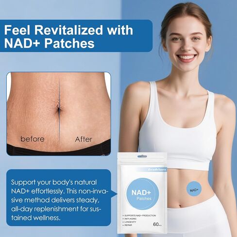 NAD+Patches, 60 Count for Women & Men, Vegan for Energy & Healthy Aging | with CoQ10 & Nicotinamide | Comfortable All-Day Wear Wellness Support (60) in Kuwait