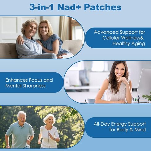 NAD+Patches, 60 Count for Women & Men, Vegan for Energy & Healthy Aging | with CoQ10 & Nicotinamide | Comfortable All-Day Wear Wellness Support (60) in Kuwait