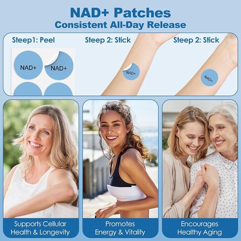 NAD+Patches, 60 Count for Women & Men, Vegan for Energy & Healthy Aging | with CoQ10 & Nicotinamide | Comfortable All-Day Wear Wellness Support (60) in Kuwait