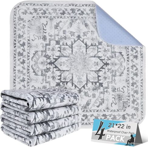 OUTCREATOR® Waterproof Chair Pads for Incontinence 21" x 22" (Pack of 4),Washable Reusable Chair Seat Protector Cover,Non-Slip Absorbent Incontinence Pad for Bed,Car,Wheelchair,Adults,Kids,Pets,Grey in Saudi Arabia
