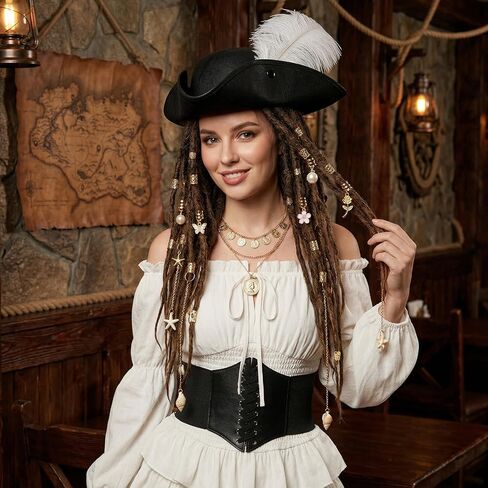 7 Pcs Pirate Costume Women Renaissance Dress Set, Medieval Pirate Outfit for Women with Hat and Accessories in Saudi Arabia