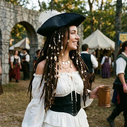 7 Pcs Pirate Costume Women Renaissance Dress Set, Medieval Pirate Outfit for Women with Hat and Accessories in Saudi Arabia
