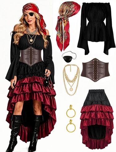 Pirate Costume Women Outfits Renaissance Halloween Costume Adult Waist Belt Skirt Pirate Accessories in Saudi Arabia