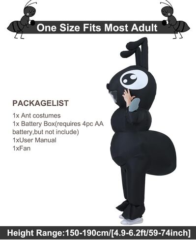 Inflatable Ant Costume for Adults | Funny Giant Black Insect Blow Up Jumpsuit | Unisex Full Body Bug Outfit for Halloween, Cosplay, Festival, Stag Night & Theme Parties in Saudi Arabia