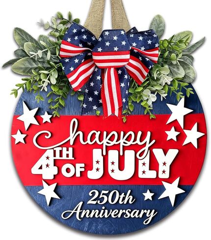 4th of July Wreath Patriotic Wreaths for Front Door, 250 Anniversary Independence Wreath Memorial Day Decorations Wooden Welcome 4th of July Wreaths for Front Door Home Decor (God Bless America) in Saudi Arabia