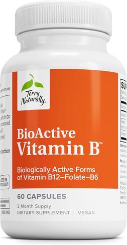 Terry Naturally BioActive Vitamin B - 60 Capsules - Biologically Active Forms of VItamin B12, Folate & B6 - Non-GMO, Vegan, Gluten Free - 60 Servings in Kuwait