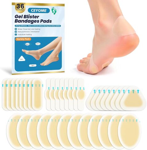 Hydrocolloid Bandages Blister Bandages for Feet - 36 ct Water Resistant Gel Blister Pads Blister Cushions for Toe, Heel- Blister Prevention & Recovery Pads - Variety Pack in Saudi Arabia