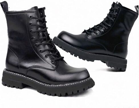 Women’s Genuine Leather Fashion Ankle Booties Causal 8-Eye Side Zipper Lace-up Combat Boots in Kuwait