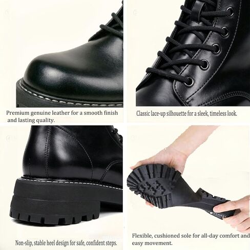 Women’s Genuine Leather Fashion Ankle Booties Causal 8-Eye Side Zipper Lace-up Combat Boots in Kuwait