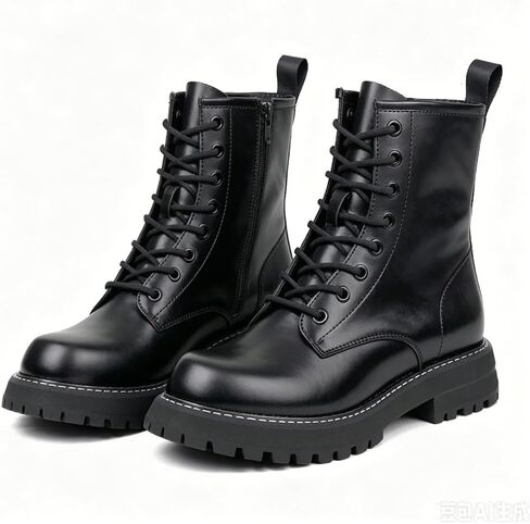 Women’s Genuine Leather Fashion Ankle Booties Causal 8-Eye Side Zipper Lace-up Combat Boots in Kuwait