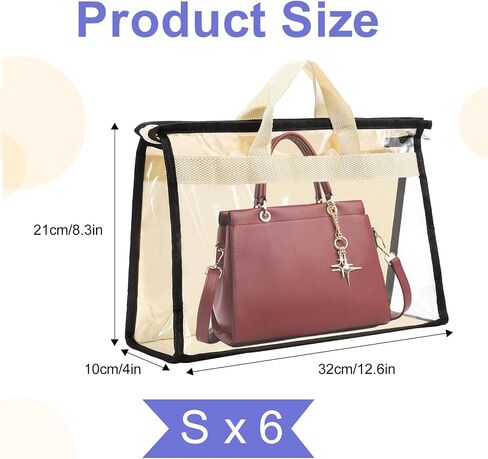 6 Pack Dust Bags for Handbags,Clear Handbag Storage Organizer,Purse Storage Bag with Zipper and Handle,Transparent Purse Protector Storage Bag,Handbag Dust Bags for Closet(Beige,Small) in Kuwait