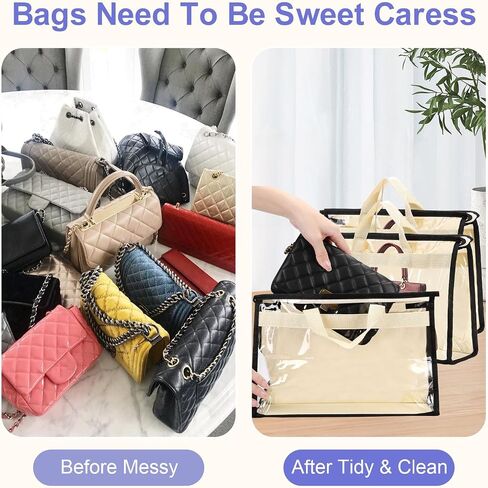 6 Pack Dust Bags for Handbags,Clear Handbag Storage Organizer,Purse Storage Bag with Zipper and Handle,Transparent Purse Protector Storage Bag,Handbag Dust Bags for Closet(Beige,Small) in Kuwait