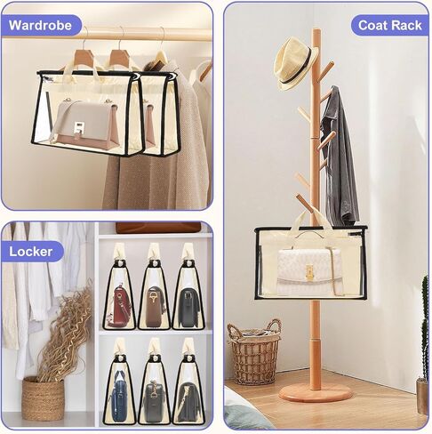 6 Pack Dust Bags for Handbags,Clear Handbag Storage Organizer,Purse Storage Bag with Zipper and Handle,Transparent Purse Protector Storage Bag,Handbag Dust Bags for Closet(Beige,Small) in Kuwait