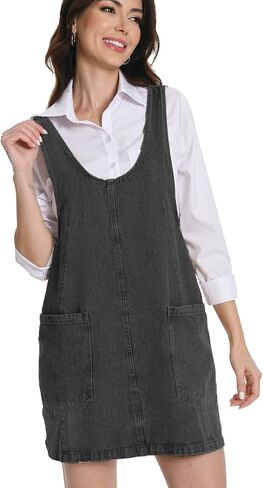 Mars Guard Denim Jumper Dress Women,100% Cotton Overall Mini Dress with Adjustable Straps and Pockets,Sleeveless Loose Fit in Saudi Arabia