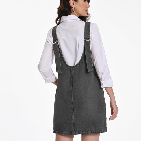 Mars Guard Denim Jumper Dress Women,100% Cotton Overall Mini Dress with Adjustable Straps and Pockets,Sleeveless Loose Fit in Saudi Arabia
