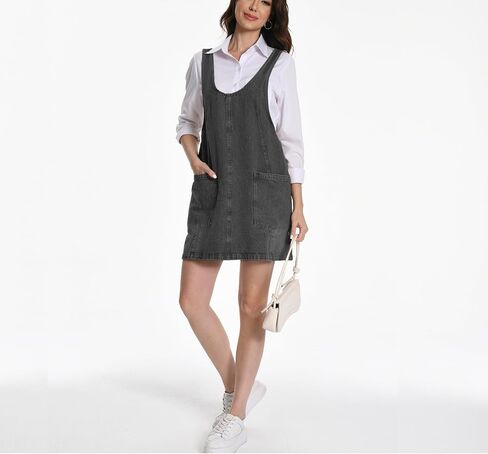 Mars Guard Denim Jumper Dress Women,100% Cotton Overall Mini Dress with Adjustable Straps and Pockets,Sleeveless Loose Fit in Saudi Arabia