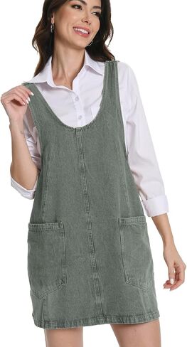 Mars Guard Denim Jumper Dress Women,100% Cotton Overall Mini Dress with Adjustable Straps and Pockets,Sleeveless Loose Fit in Saudi Arabia