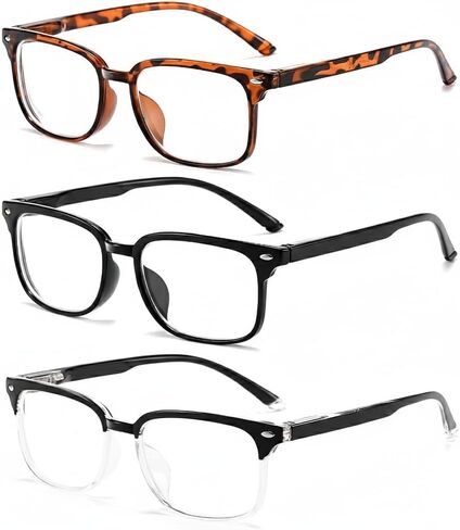 3-Pack Nearsighted Distance Glasses for Men Women, TR90 Lightweight Eyeglasses with Spring Hinges in Kuwait