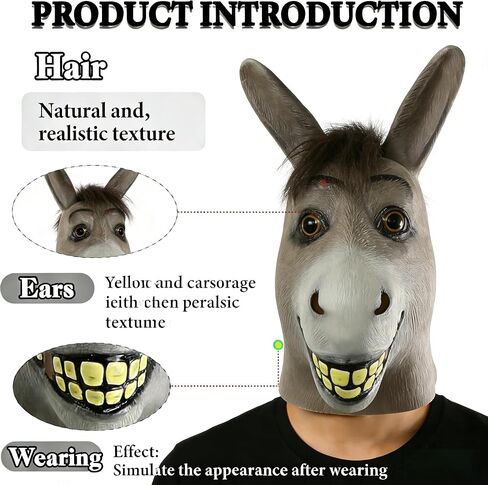 Donkey Mask, Funny Latex Animal Head Mask for Festival Carnival Headgear Fancy Masquerade Party Props in Kuwait