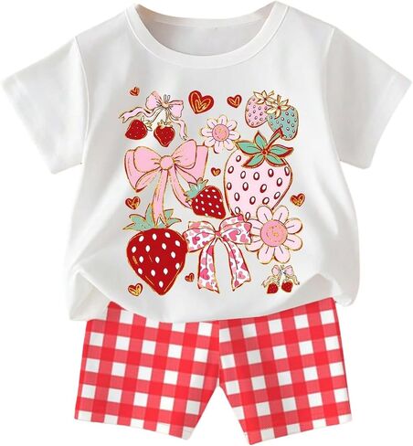 SweatyRocks Girl's Summer Outfits 2 Piece Short Sets Cute Graphic T Shirt and Gingham Shorts in Kuwait
