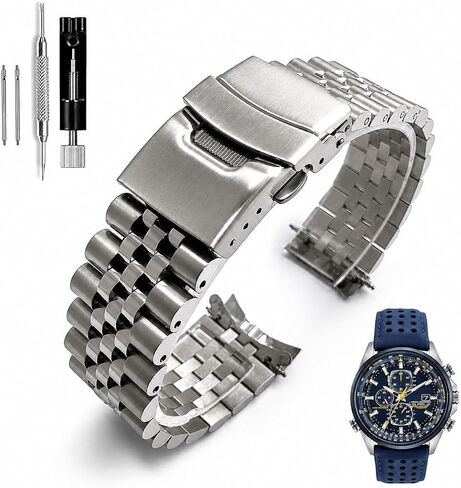 Metal Replacement Watch Band Fits Citizen Watch Models S081165 AT8020-11L AT8020-03L AT8020-54L 23mm Curved End Stainless Steel Metal Bracelet with Double Locking Clasp. in Saudi Arabia
