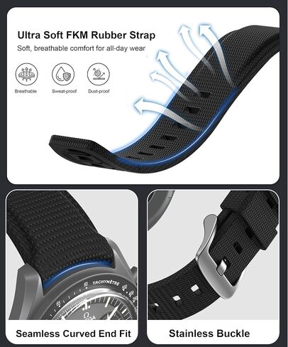 Premium FKM Rubber Watch Strap 20mm 21mm 22mm,Curved End Fluororubber Watch Band,Waterproof Anti-Dust Seamless Fit for Men Women Divers Watches in Kuwait