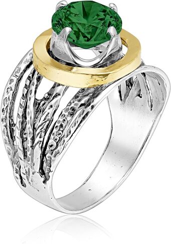 JEAN RACHEL JEWELRY Mixed Metal Two Tone Ring for Women – CZ Wire Wrap – 925 Sterling Silver & 14K Gold Over Silver – Sculptural Wire Band with Round CZ – Hypoallergenic Design in Kuwait