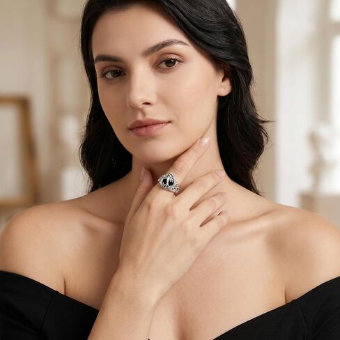 Black Tourmaline Ring S925 Sterling Silver Tree of Life Rings Black Onyx Rings Healing Jewelry Spiritual Protection Gifts for Women Mom Grandmother Friends in Kuwait