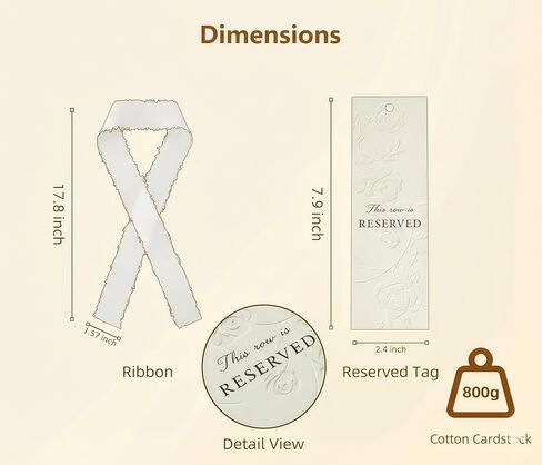 12 Pack Wedding Reserved Signs for Church Pews with Ribbons for Chairs, 800gsm Thick Hand-Embossed Rose Cardstock, Elegant Decor for VIP Guests, Family & Table Settings at Outdoor Garden Ceremony in Saudi Arabia