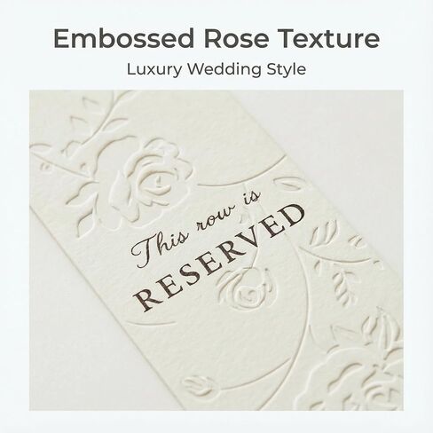 12 Pack Wedding Reserved Signs for Church Pews with Ribbons for Chairs, 800gsm Thick Hand-Embossed Rose Cardstock, Elegant Decor for VIP Guests, Family & Table Settings at Outdoor Garden Ceremony in Saudi Arabia