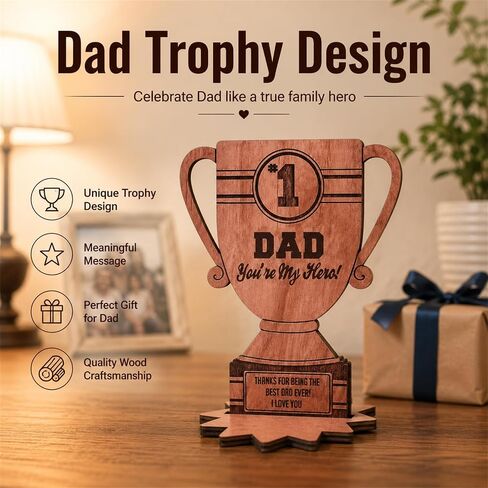 Happy Fathers Day Table Decorations, Wooden Father's Day Trophy Sign, Dad Plaque Indoor Tabletop Tiered Tray Office Desk Shelf Rustic Farmhouse Home Decor Papa Birthday Gifts in Saudi Arabia